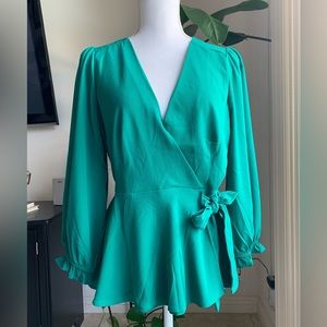 Emerald green v neck blouse